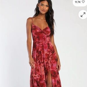 Beautiful Soul Burgundy Floral Print Twist-Front Maxi Dress